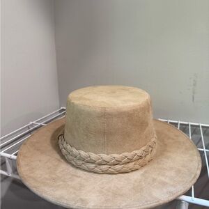 Anthropologie-Ya Los Angeles Tan Wide-Brimmed Hat with Braided Band
